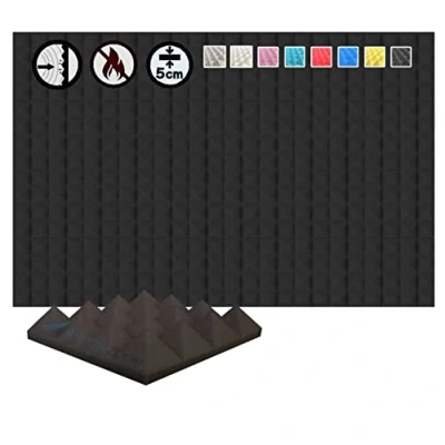 Image of Arrowzoom 24 Acoustic Panels Pyramid Sound Absorbing Treatment Tiles 25x25x5cm Recording Studio Noise Cancellation Acoustical Walls Dampening Foam Fire Retardant Black