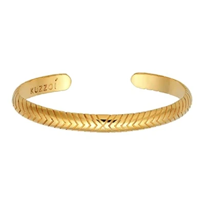 Image of Kuzzoi Buddha 0211171021_19 Men&#039;s Silver Open Bangle Handmade from Solid 925 Sterling Gold Plated End Bracelet (7 mm) Polished for Men, Length 19 cm, centimeters,