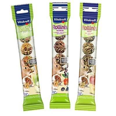 Image of 3 PACK MIXED VITAKRAFT SMALL ANIMAL ROLLINIS RABBIT GUINEA PIG TREAT BALL SNACKS