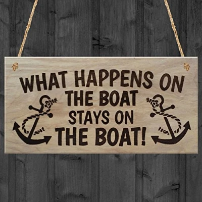 Image of Red Ocean What Happens On The Boat Stays Plaque Wooden Sign Hanging Gift Lover Owner Yacht