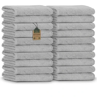 Image of NatureMark Pack of 20 Terry Guest Towels 30 x 50 cm 100% Cotton Silver Grey