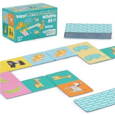 Image of boppi Dominoes Set Picture Game for Toddlers Colourful Wildlife Animal Themed Montessori/STEM Children Games 3 Year Olds and Up
