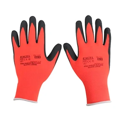 Image of Excel Pro Series Tough Light Grip Builder Gloves Orange Sandy Latex Coated Polyester Large Multi Functional Work Gardening Builders Construction DIY