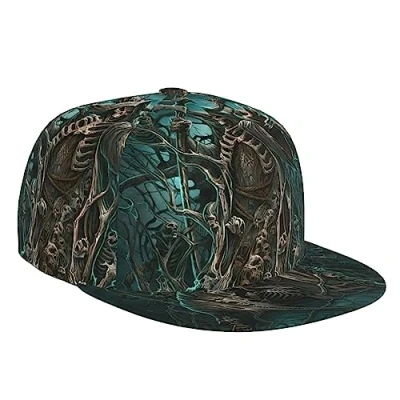 Image of ZORIN Unisex Grim Reaper Scary Skull Baseball Cap 3D Adjustable Snapback Hats Trucker Hat Hip Hop Flat Caps Black