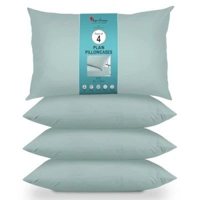 Image of Housewife Pillowcases 4 Pairs 100% Microfibre Bed Pillow Standard Size 75x50 cm Super Soft, Hypoallergenic Pillowcase Envelope Closure Wrinkle, Fade &amp; Stain Resistant Duck Egg