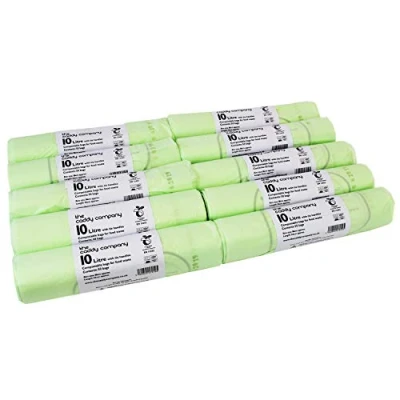 Image of 10L x 500 Tie Handle Compostable Kitchen Caddy Liners Large Food Waste Bin EN 13432 10 Litre Bags with Composting Guide