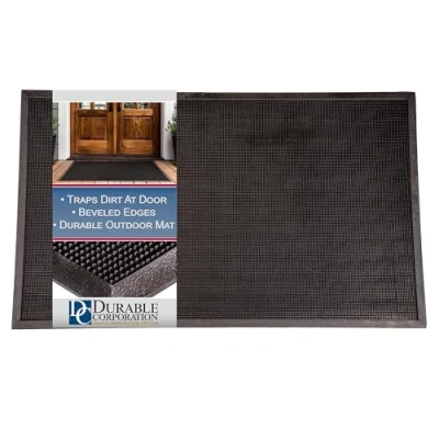 Image of Durable Corporation Heavy Duty Rubber Fingertip Entrance Mat, for Outdoor Areas 28&quot; Width x 46&quot; Length 5/8&quot; Thickness, Black