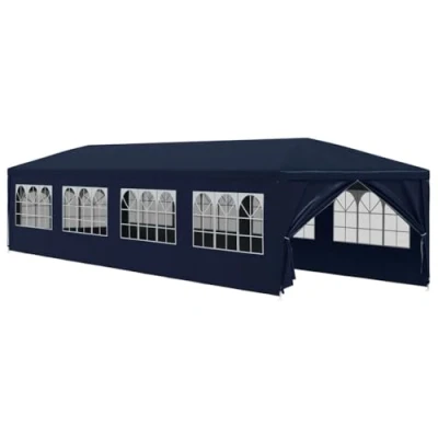 Image of vidaXL Garden Marquee Pavilion Outdoor Entertainment Space with Easy Access Zipper Doors, UV and Water Resistant Material, Decorative Window Panels, Rust Steel Frame, Assembly Blue