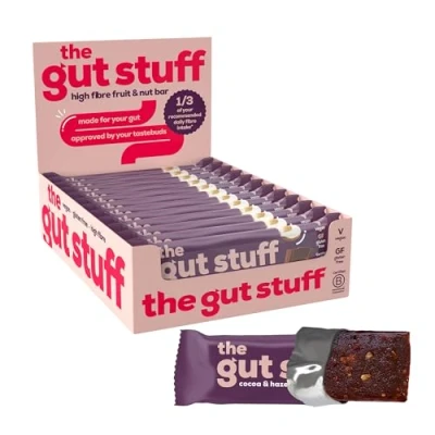 Image of The Gut Stuff High Fibre Fruit &amp; Nut Bars Friendly Snack, Gluten Free, Vegan, Low Calorie, All Natural Cocoa Hazelnut, 12 x 35g Box