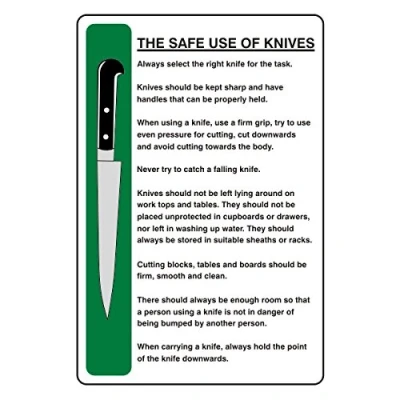 Image of 200mmx300mm The Safe Use of Knives Catering Information Sign Sticker Self Adhesive