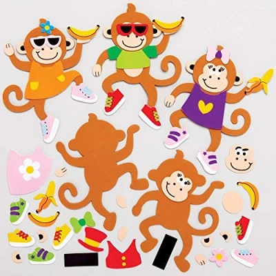 Image of Baker Ross AT771 Cheeky Monkey Mix &amp; Match Magnet Kits Pack of 8, for Kids Arts and Crafts Projects