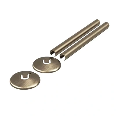 Image of Metal Antique Brass Clip On Radiator Pipe Covers &amp; Collars 15mm (2 Pack)