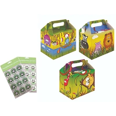 Image of MustBeBonkers Jungle Animals H/B Birthday Party Food Boxes Childrens Picnic Loot Bag Plate Box Sticker Seals (30 Boxes)