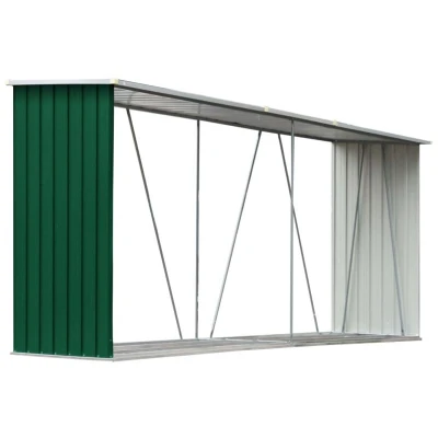 Image of vidaXL Garden Log Storage Shed Galvanised Steel 330x84x152 cm Green