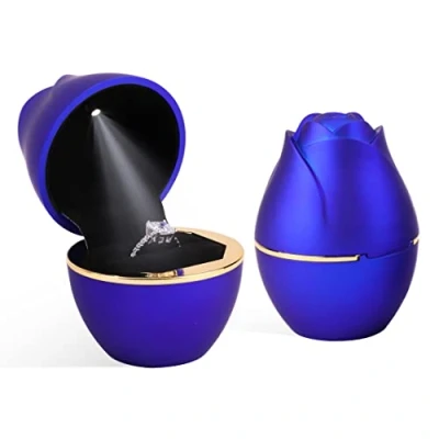 Image of Rolin Roly Royal Blue Ring Box with LED Light Rose Jewelry Case Jewellry Display Gift Boxes for Proposal Wedding Ceremony Engagement Anniversary