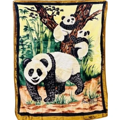 Image of Homely 3D Animal Design Luxurious Super Soft Warm and Cosy Throws Faux Fur Fleece Sofa Bed Blanket (Three Pandas, King 200 x 240 CMS)