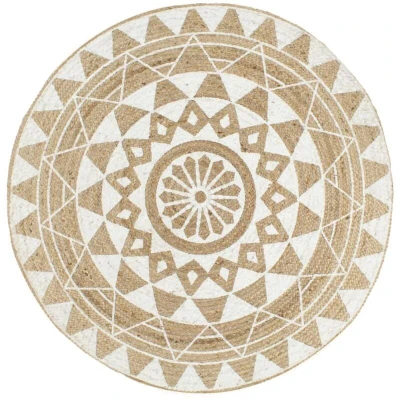 Image of vidaXL Handmade Rug Jute with White Print 150 cm