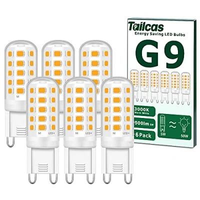 Image of G9 Led Light Bulbs, 5W Warm White, Equivalent to 40W 50W Halogen, 500lm 3000 Kelvin 220 240V No Flicker Non Dimmable Energy Saving, for Home Lighting Decor 6 Pack(15.5 * 51mm)