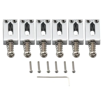 Image of Musiclily Pro 10.5mm Modern Style Zinc Alloy Bridge Saddles for Strat Tele Electric Guitar, Chrome (Set of 6)