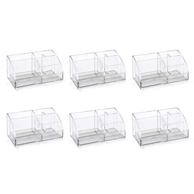 Image of OSCO Clear Acrylic Desk Organiser 6 Pack 7 section Pull Out Drawer Tidy Stationery Storage Makeup Cosmetics H12 x W25 D13 cm