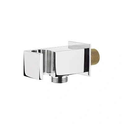 Image of Square Chrome Wall Outlet Elbow Hose Connector with Shower Handset Holder