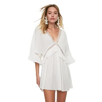 Image of Trendyol FeMan Beachwear Mini Basic Regular fit Woven Dress White