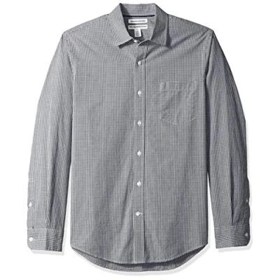 Image of Amazon Essentials Men&#039;s Slim Fit Long Sleeve Poplin Shirt, Black Gingham, S