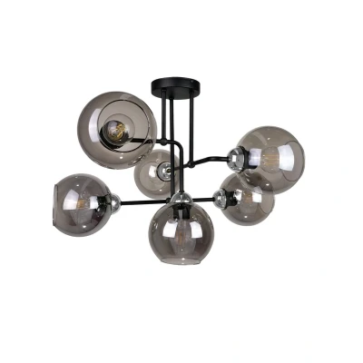 Image of Cosmo Multi Arm Semi Flush Ceiling Light Black, Silver, 55cm, 6x E27