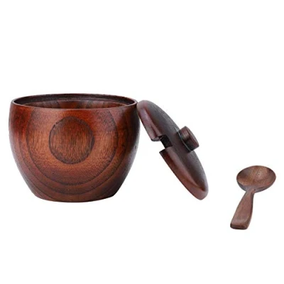 Image of Eastbuy Wooden Sugar Bowl 1Pc Solid Wood Spice Jar with Lid and Spoon Box for Kitchen Tool