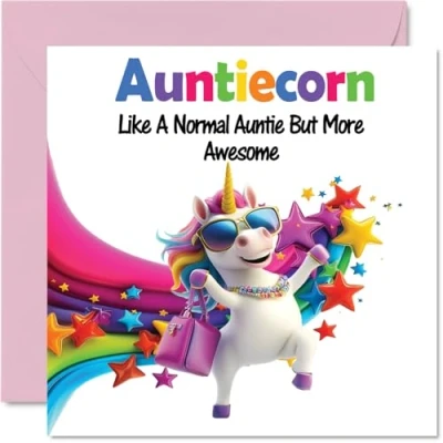 Image of Auntie Mothers Day Card Awesome Auntiecorn Happy Birthday for Aunt from Nephew Niece, 145mm Unicorn Bday Greeting Cards