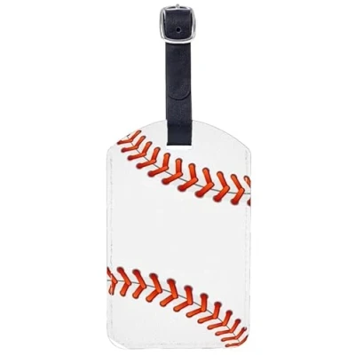 Image of Richugui Baseball Travel Luggage Tags ID Label Leather Bag Suitcase Set of 1 Baggage Tag Handbag with Full Back Privacy Cover