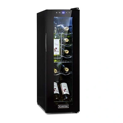 Image of KLARSTEIN Free standing Wine Cooler Fridge, Single Zone Fridge with Glass Door, 32L Slimline Drinks Beer &amp; Chiller Bottle for Home Pub, Indoor/Outdoor Bar 12 Bottles