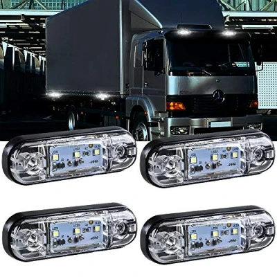 Image of Yifengshun 4Pcs White LED Marker Lights 12V, 3 Truck Front Rear Position Lamp for Car Camper Van Lorry Trailer RV