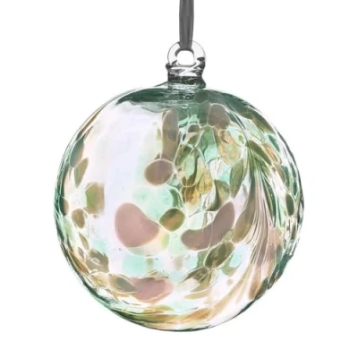 Image of Sienna Glass 10 cm Friendship Ball, Feather Design Green