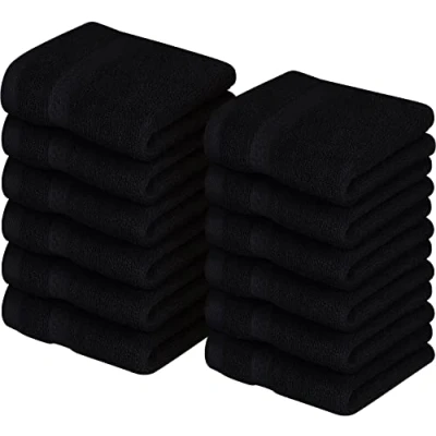 Image of Utopia Towels Premium Washcloth Set (30 x 30 CM) 100% Cotton Face Cloths, Highly Absorbent and Soft Feel Fingertip (12 Pack, Black)
