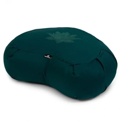 Image of Yoga Studio Lotus Crescent Zafu 42 x 13 18cm, Meditation Pouf with Cotton Cover, Buckwheat Hulls, Carry Handle. Accessories Teal