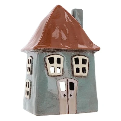 Image of Shudehill Giftware Ceramic Village Pottery Bright Colour Range Tealight Holder, beautiful house warming gift, Home Ornament, Candle Holder… (Grey/Tan)