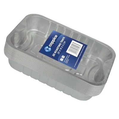 Image of Coppice Strong Aluminium Foil Trays for Baking, BBQ, Roasting, Grilling, &amp; Food Storage 29cm x 19cm 5cm Freezer, Microwave Oven Safe (20 Trays)