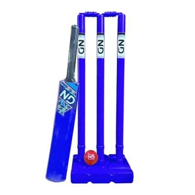 Image of ND Sports Cricket Set Plastic Stumps, Bat &amp; Ball Lightweight Durable Kids Adults Backyard Game Indoor Outdoor Play Portable Fun Kit (Blue Junior, 5)