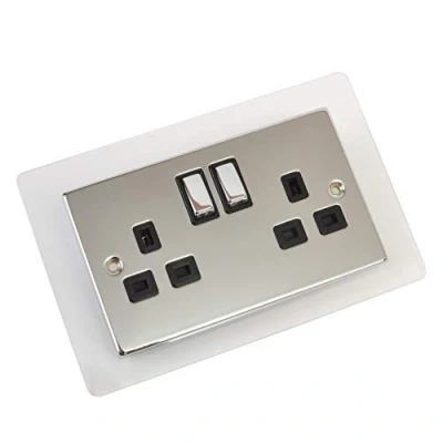 Image of Single Double Light Plug Socket Switch Surround Finger Plate Acrylic (Clear, Double)