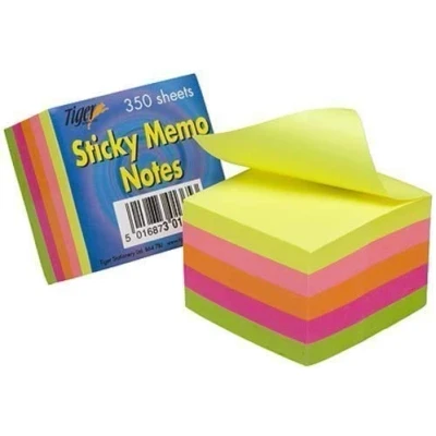 Image of 3 x Tiger sticky memo notes 350 sheets 2in/5cm square neon block