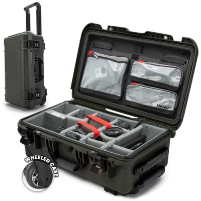Image of Nanuk 935 Waterproof Carry On Hard Case with Wheels, Padded Divider and Lid Organizer Olive