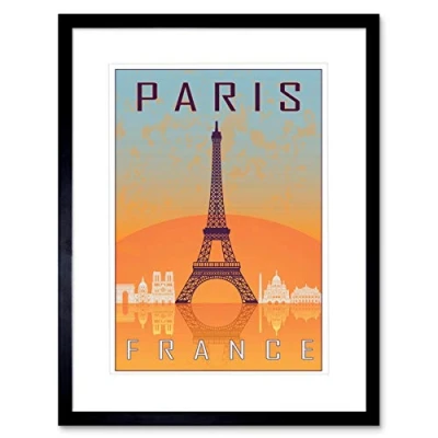 Image of Wee Blue Coo Travel Paris City France Eiffel Tower Arc De Triomphe Framed Wall Art Print
