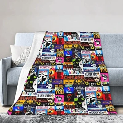 Image of Broadway Musical Collage Blanket Soft Cozy Fleece Throw Plush Lightweight Warm Fuzzy Flannel Blankets and Throws for Boys Girls Couch Sofa Bed 60&quot;X50&quot;