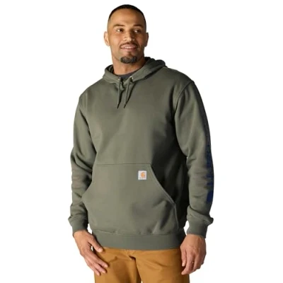 Image of Carhartt Men&#039;s Sleeve Logo Hooded Sweatshirt, Dusty Olive, XL
