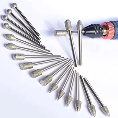 Image of 20PCS Diamond Carving Burr Set Polishing Kits Rotary Tool Accessories 1/8&#039; Shank for Engraving, Grinding, Stones, Rocks, Jewelry, Glass, Ceramics