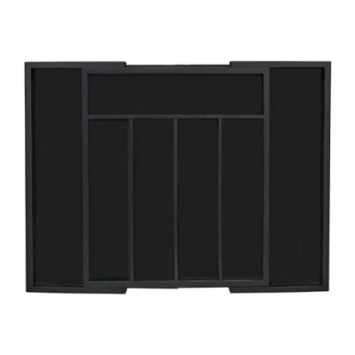 Image of Relaxdays Bamboo Cutlery Tray, Extendable, 7 Compartments, for Utensils, 5.5 x 31.5 48.5 37 cm, Drawer Insert, Black