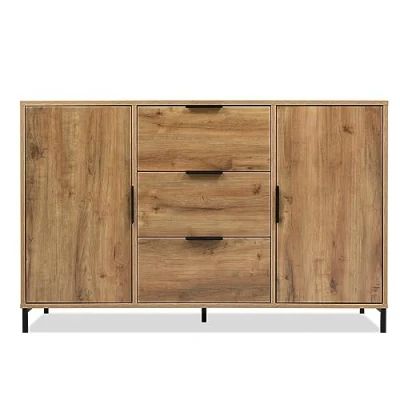 Image of I0I&amp;I0I Industrial Sideboard Cabinet with 2 Doors &amp; 3 Drawers, Adjustable Shelf 40D x 120W 76H cm (Dark Oak 2)