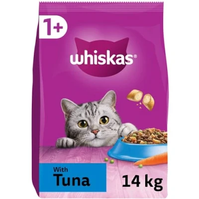 Image of Whiskas Adult 1+ Dry Food, Cat Biscuits, Tuna, 14kg (2 x 7kg)