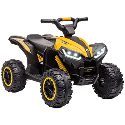 Image of HOMCOM 12V Electric Quad Bike for Kids Ride On Car ATV Toy, with Forward Reverse Functions, LED Headlights, Music, Ages 3 5 Years Yellow